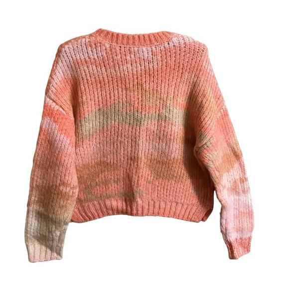 Studio B by Bobeau Sunrise Pink Tan Crewneck Cozy Ribbed Sweater Size L - Picture 5 of 9